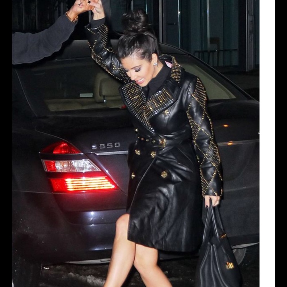 VERSACE H&M LEATHER STUDDED TRENCH COAT